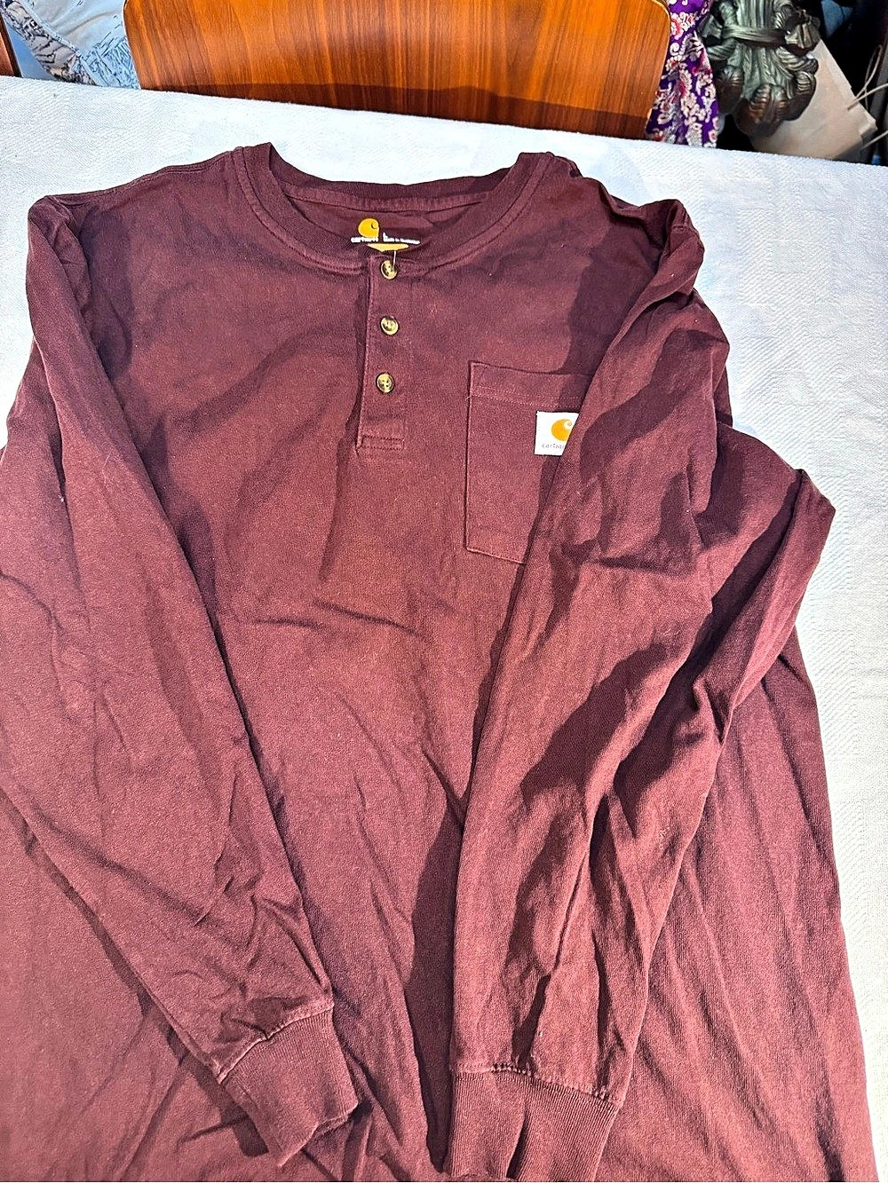 Carhartt K128 Long-Sleeve Pocket Henley Burgundy Large